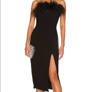 Likely Desi Midi Bodycon Dress w/ Feather Trim